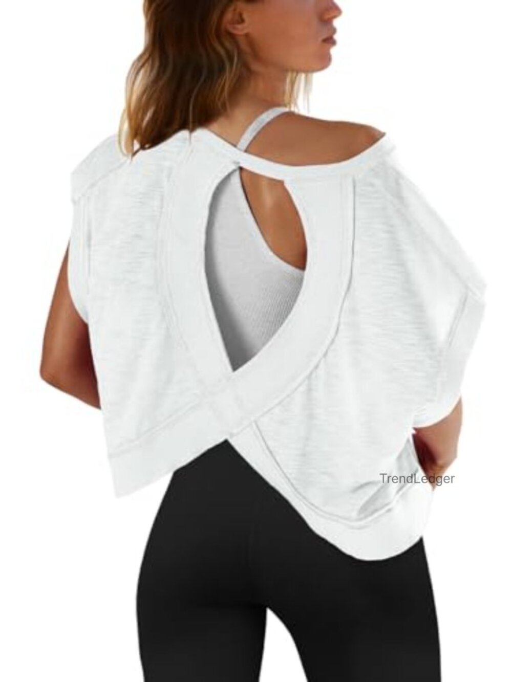 Open Back Workout Top Short Sleeve Crop Gym Yoga Running Shirt
